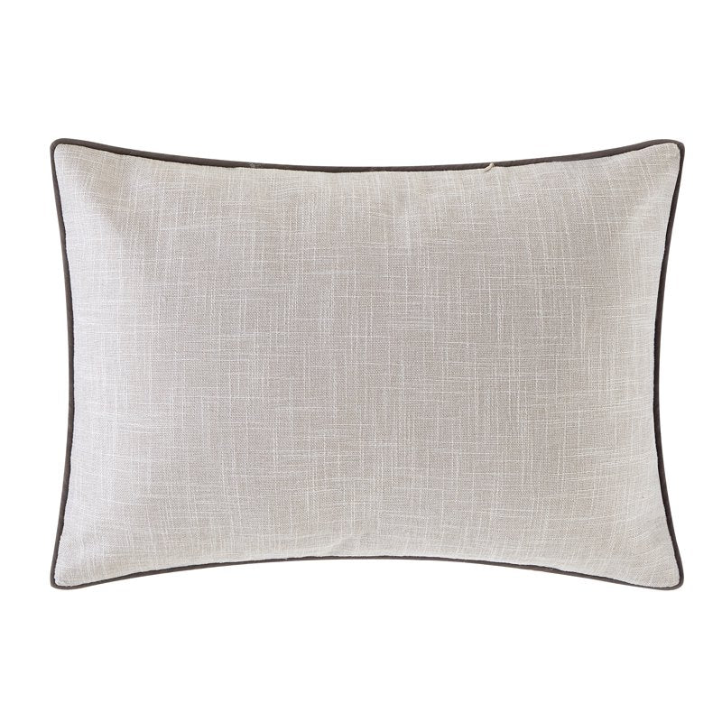 Beige Faux Linen Welcome Home Embroidered Decorative Pillow - 14x20 Inches
