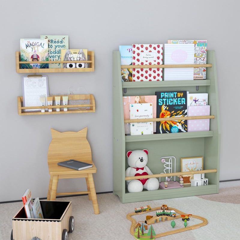 Kids 3-Tier Bookcase with Wood Rails - Children's Bookshelf