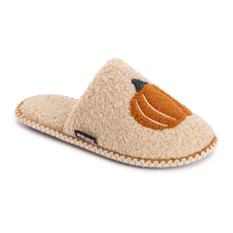 Women's Punch Needle Slippers - Fall Halloween Novelty Scuff Shoes - Classic Pumpkin S (5-6)