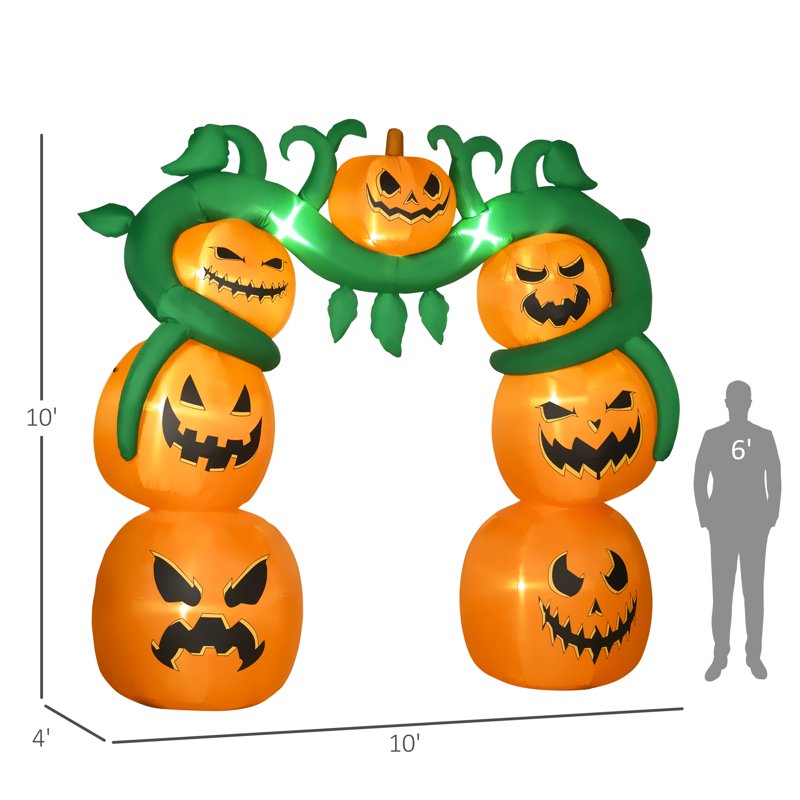 Halloween Inflatable Archway with Pumpkin and Spooky Lights - 10 Feet