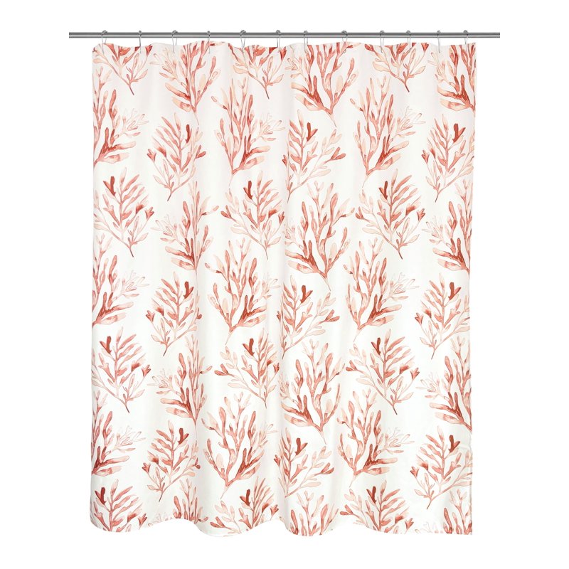 16-Piece Bathroom Set with Shower Curtain Rug Soap Dispenser and Hooks - Pink Coastal Botanical