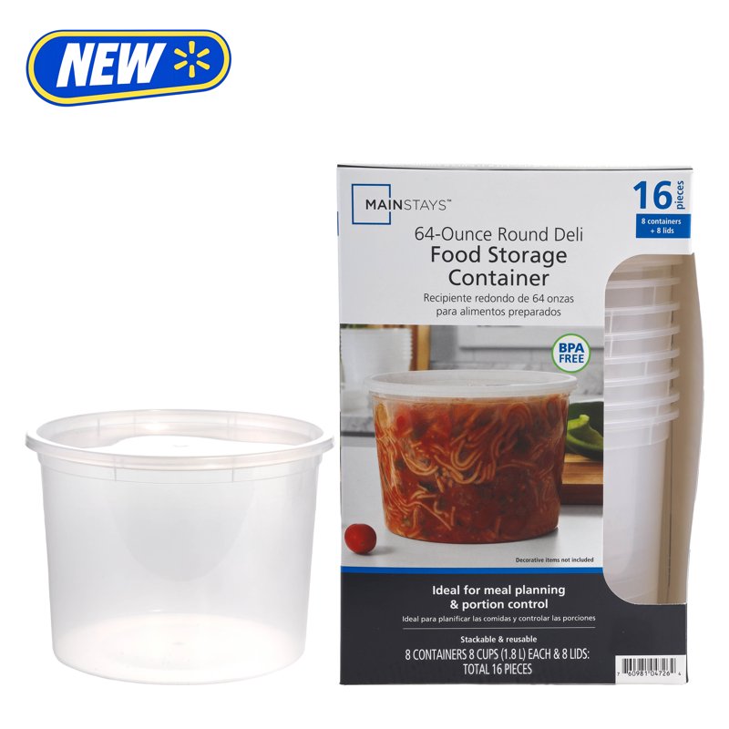 64 oz Plastic Deli Container - 2 Pack, Clear Food Storage