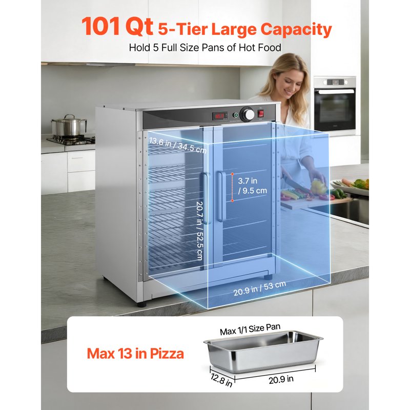 5-Tier Commercial Food Warming Cabinet - Stainless Steel Hot Box with Water Tray