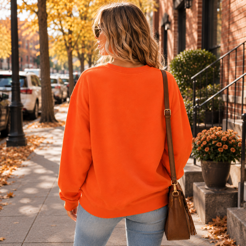 Women’s Pumpkin Season Sweatshirt Orange M Fall Halloween Thanksgiving Crewneck
