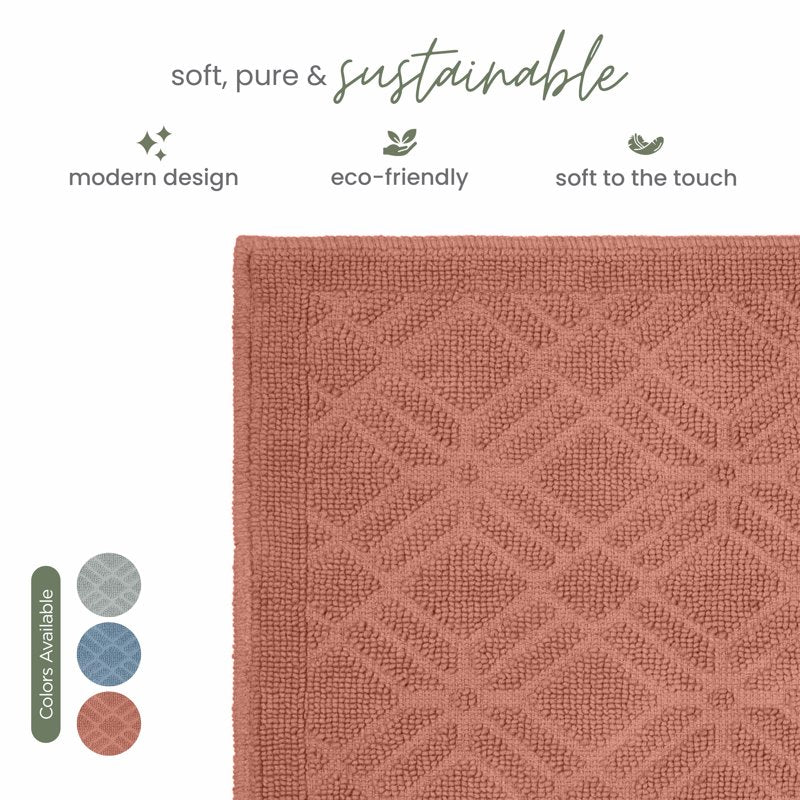 Martex Restore Geometric Cotton Bath Rug - Clay, 20 x 32 Inches - Non-Skid