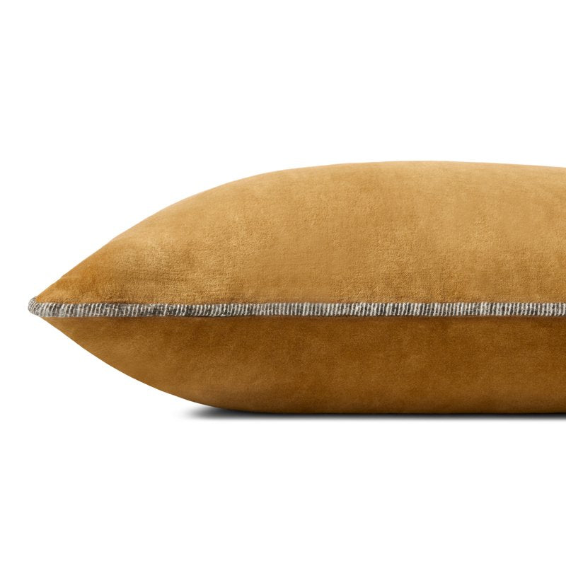 Chris Loves Julia x Loloi Gold Velvet Decorative Pillow 13x21 Inches - Piped Edges