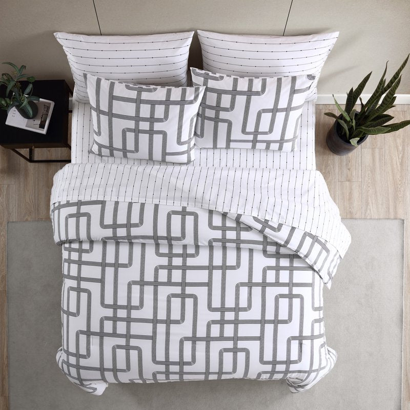 Reversible Twin Comforter Set with Subway Map Print - White Microfiber Bedding