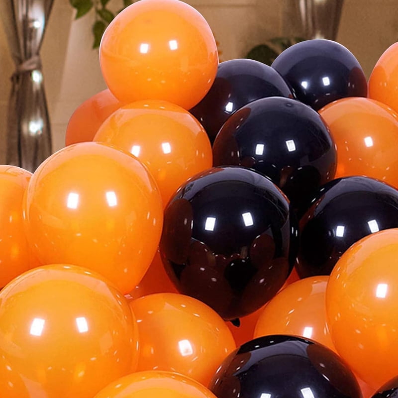Halloween & Birthday Latex Balloons Set - Black & Orange Confetti, 30pcs - Variation B