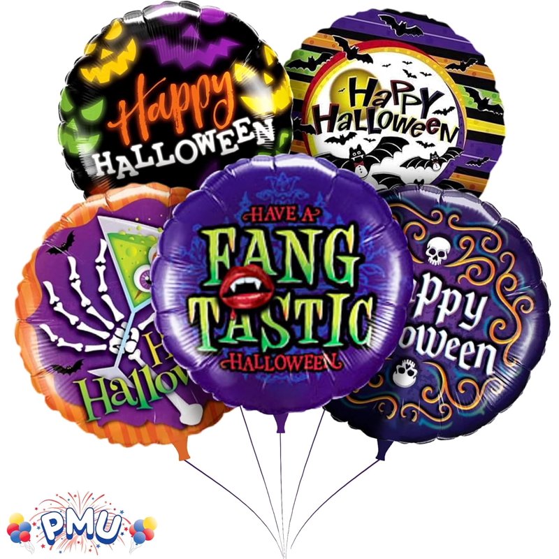 Halloween Balloon Bouquet - 5 Assorted 18in Mylar Balloons with Variation: Drink 10/pkg