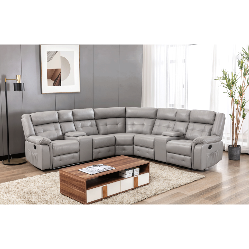 PU Leather Reclining Sectional Sofa Set with 2 Consoles & Storage