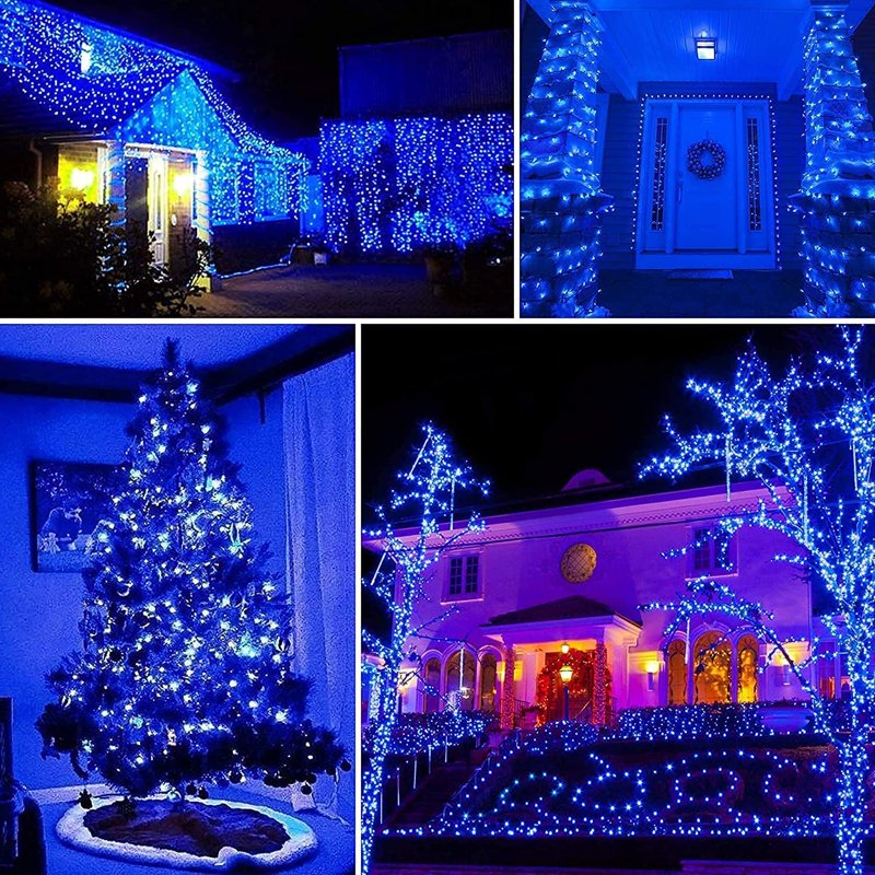Blue 33ft Solar Fairy Lights Outdoor Waterproof 100 LED 8 Modes - 4 Pack