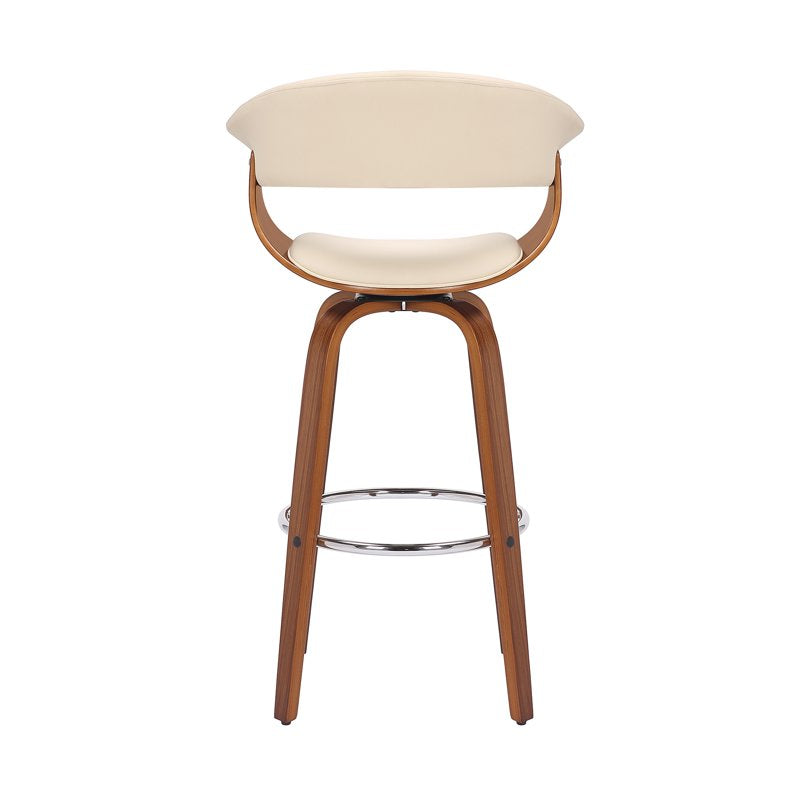 30" Bar Height Swivel Brown Faux Leather & Walnut Wood Stool