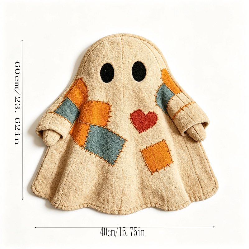 Black Ghost Shaped Doormat with Patchwork Vintage Stitching Halloween Entrance Rug