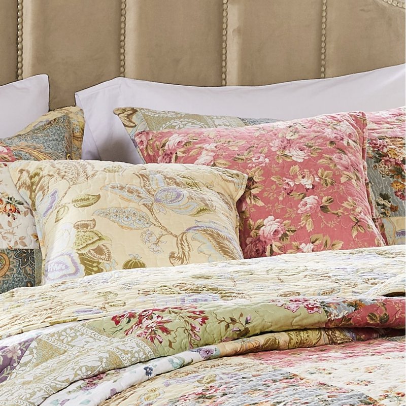 Decorative Accent Pillows Set of 2 - Blooming Prairie Cotton Quilted Cushions