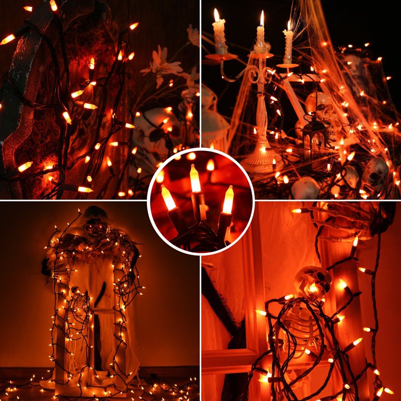 Orange Halloween String Lights 25ft 100 Incandescent Connectable Indoor Outdoor Decor