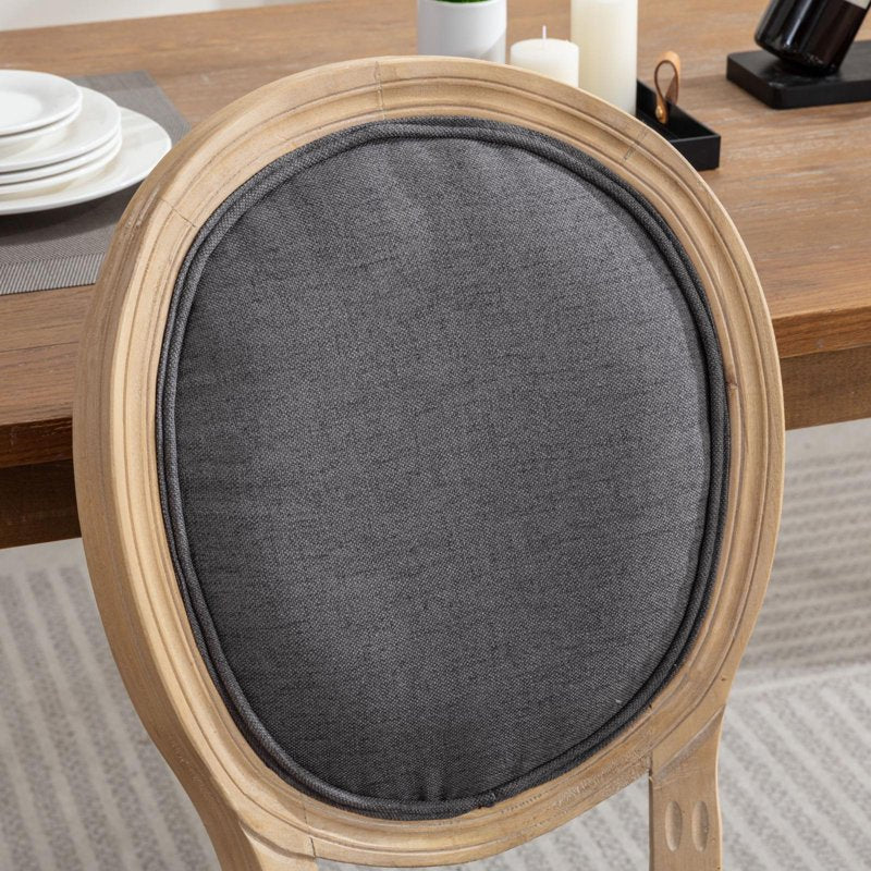 French Style Dining Chairs Set of 2 - Upholstered Dark Gray B