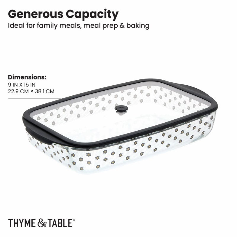 9x15 Glass Baking Dish with Lid - Modern Penny Tile Design
