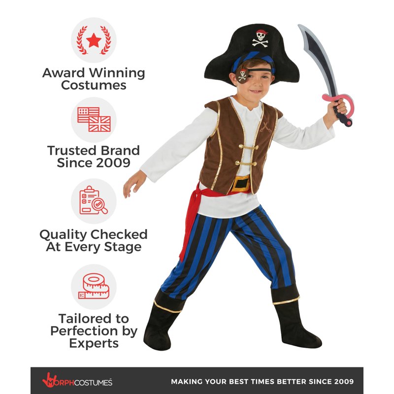 Kids Pirate Costume Hat & Toy Sword Set - Size L - Buccaneer Halloween Dress Up