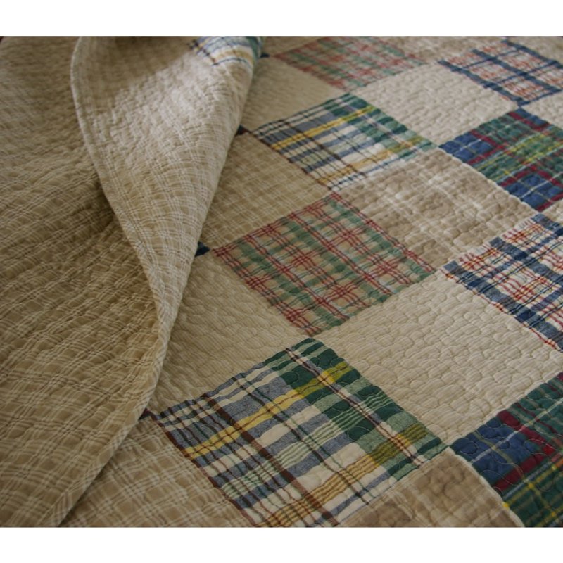 Reversible Cotton Throw Quilt 50x60 inch - Taupe, Oxford Collection