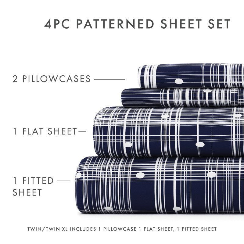 Microfiber Bed Sheets Set Navy Polka Dot Twin - Soft Wrinkle-Resistant Bedding