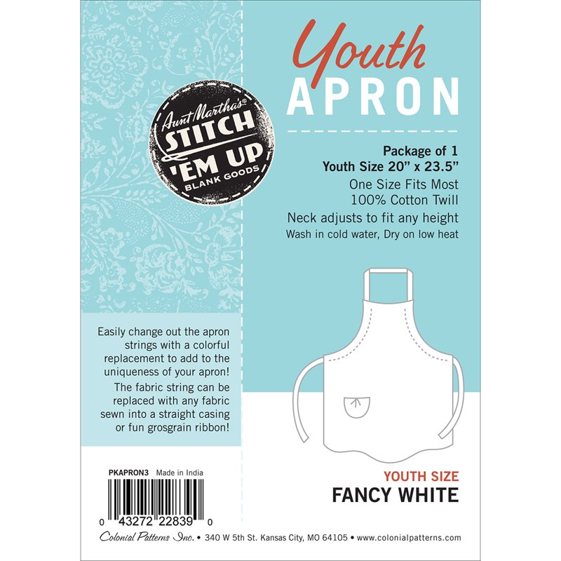 Durable White Youth Apron - Adjustable Neck Strap, 20x24 inches