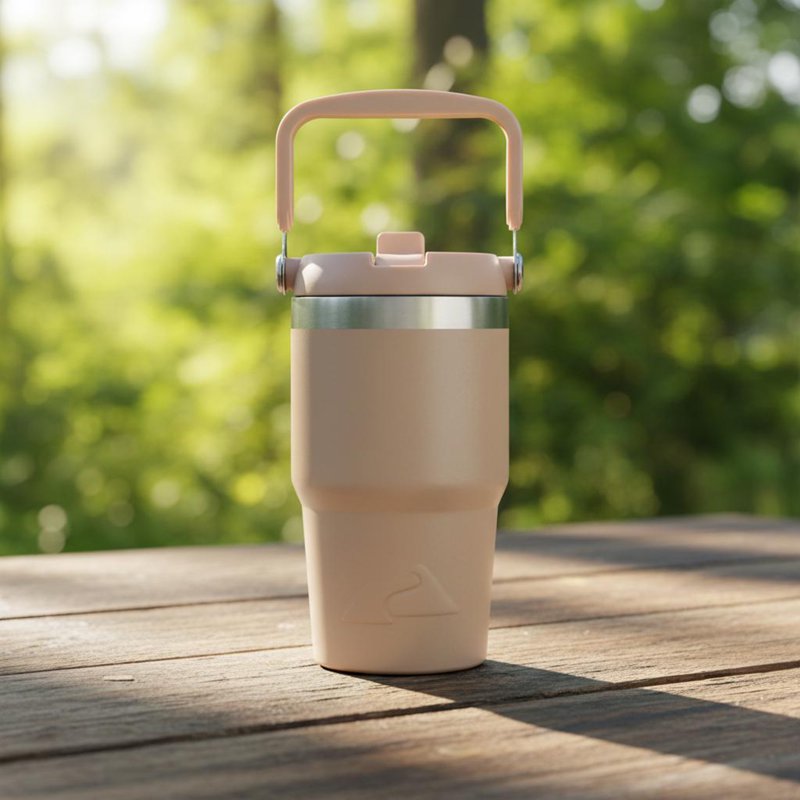 18 oz Insulated Stainless Steel Tumbler with Swivel Handle - Tan