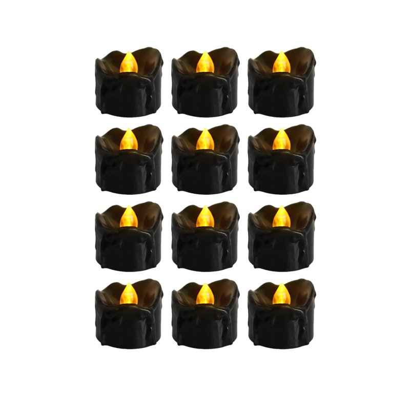 12 Pcs Black Flameless LED Candles - Halloween & Holiday Flickering Candlelights - Variation: Halloween Decor K-C