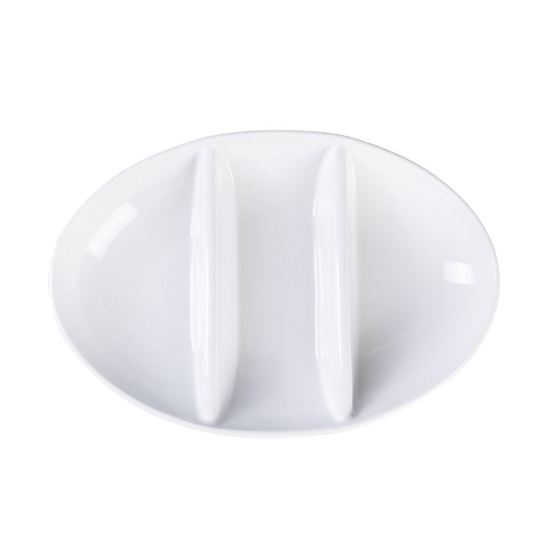 Oval Divided Bowl - Three-Compartment Ceramic Serving Dish