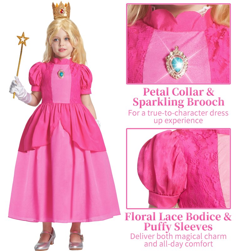 Girls Princess Dress with Accessories & Wig - 10-12 Years Pink Costume Set for Kids' Parties