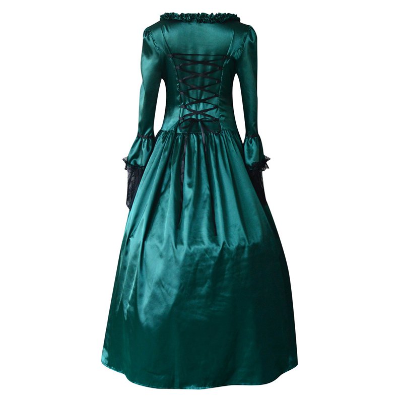 Plus Size Victorian Lace Up Flare Sleeve Ball Gown - Green XXL - Evening Party Maxi Dress