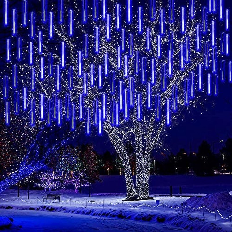 Meteor Shower Icicle Lights Outdoor 8 Tube 192 LED Cascading Christmas & Halloween Decor - Warm White