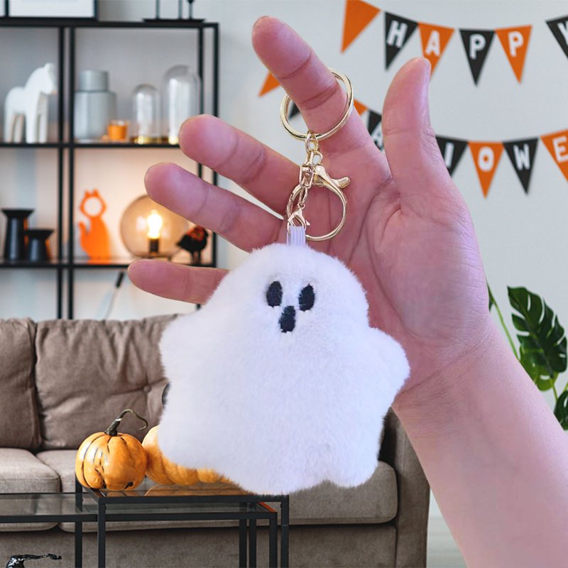 Halloween Ghost Plush Keychain Pendant - White Spooky Ghost Backpack Charm