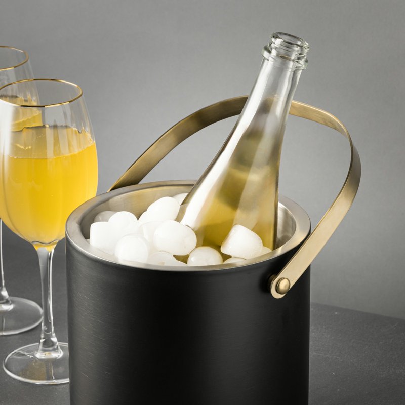Stainless Steel Ice Bucket - Black with Gold Accents - Single
