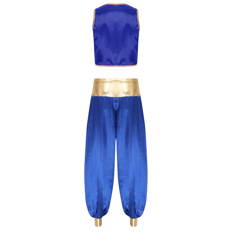 Arabian Prince Costume Set - Open Front Satin Vest & Pants, Royal Blue, Large