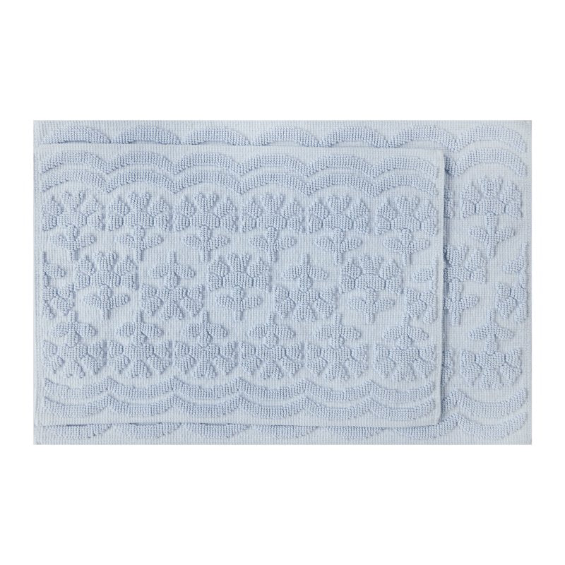 Floral Block Scallop Bath Rug Set - Hydrangea Blue, 17x24 & 20x30 Inches