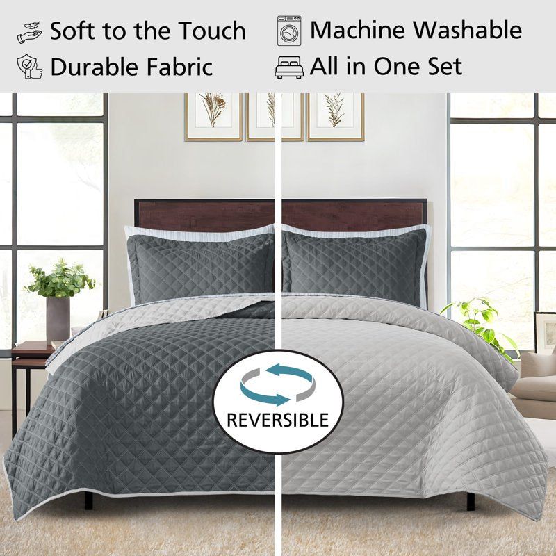 King All-in-One Lightweight Quilt and Sheet Set - Charcoal Gray