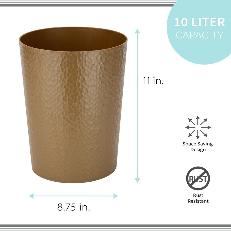10 Liter Hammered Textured Bathroom Trash Can - Gold, 4 Pack