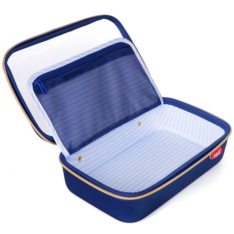 Large Hard Shell Travel Makeup Bag with Transparent Lid and Brush Holders