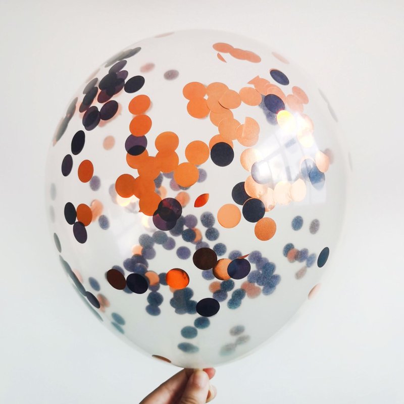 Halloween Confetti Balloons Set - Black, Orange, White 12 Inch Latex & Foil Decor