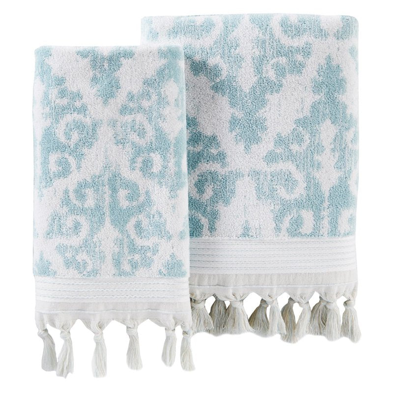 Hand Towel Set - Mirage Fringe 2-Pack Aqua 16x26 Inches Bathroom Decor