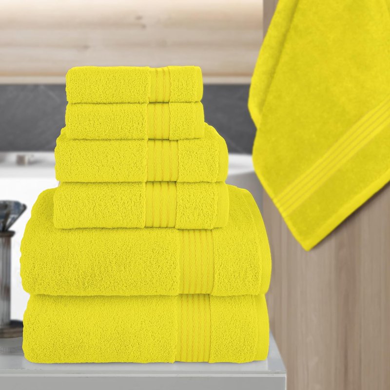 Yellow Turkish Cotton Bath Towel Set 6 Pcs - Soft & Absorbent Luxury Towels