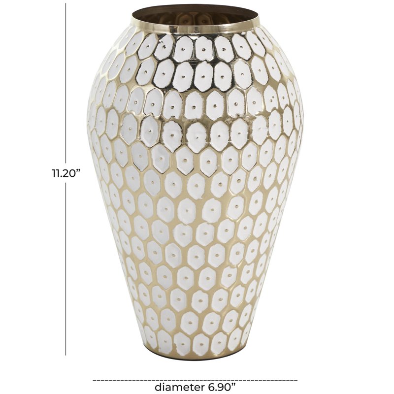 11" Gold Metal Geometric Dot Vase with White Accents - Round