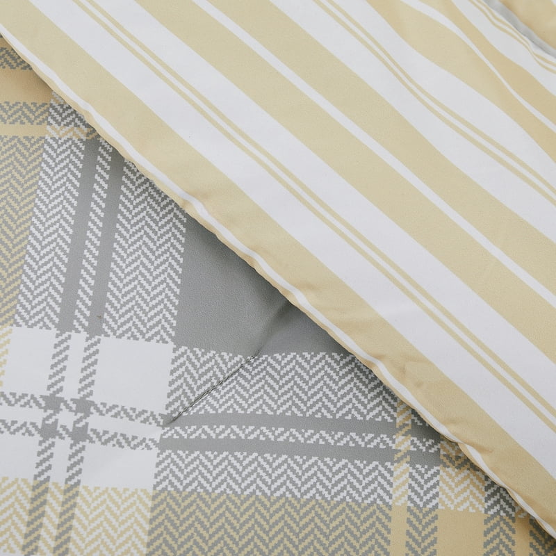 Kids Reversible Microfiber Comforter Set - Diagonal Plaid Tartan Olive Brown - Full Size