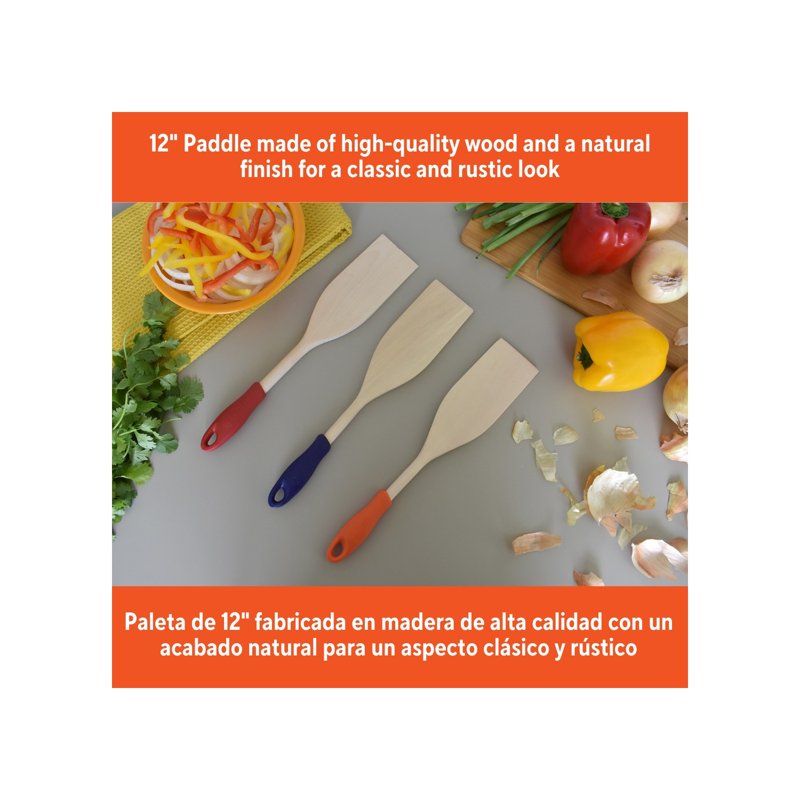 12-Inch Wood Paddle with Silicone Grip - 2 Pack