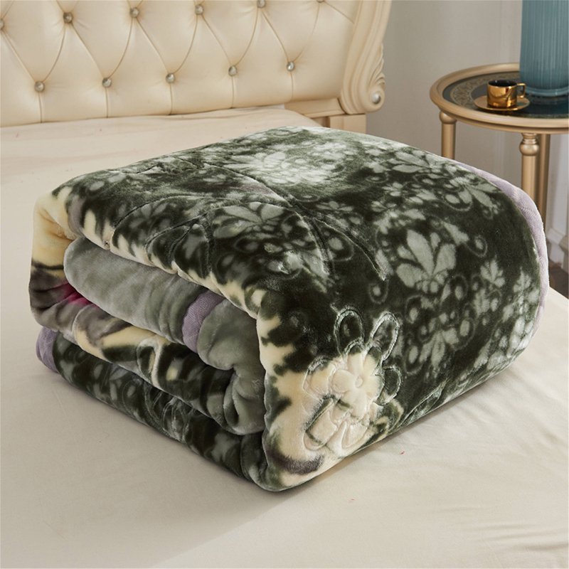 King Size Faux Mink Fleece Blanket - 10Lbs Heavyweight Bed Throw in Green, Grey, Pink, Yellow Floral - 85x93 Inches