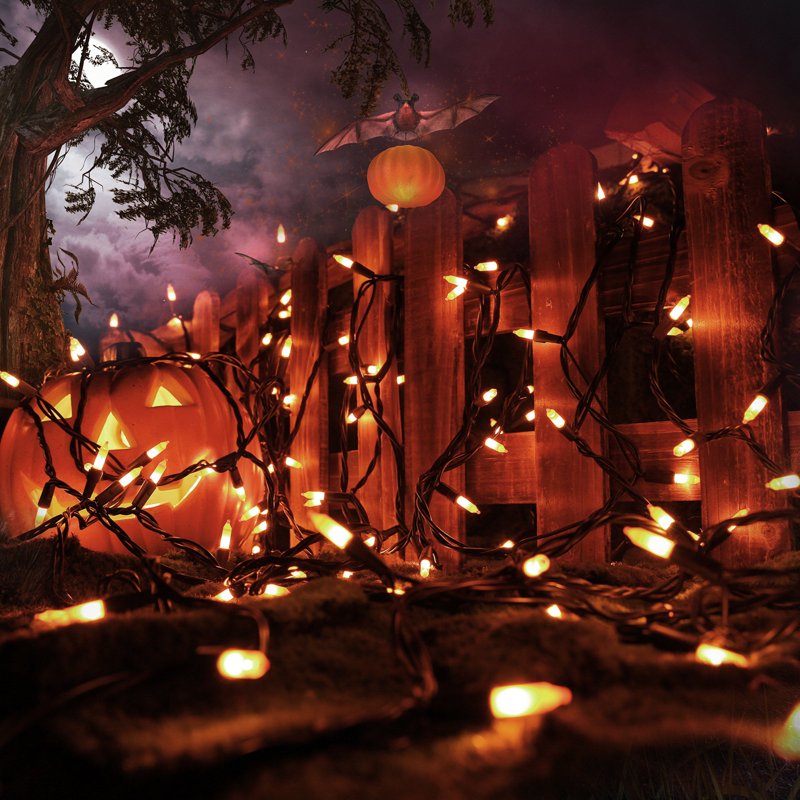 Orange Halloween String Lights 25ft 100 Incandescent Connectable Indoor Outdoor Decor