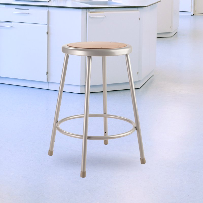 Heavy Duty 24" Metal and Wood Stool - Gray & Brown