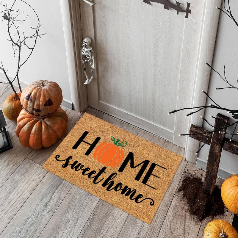 Fall Coir Doormat with Pumpkins - Non-Slip Farmhouse Entrance Rug 15.7 x 23.6 Inches