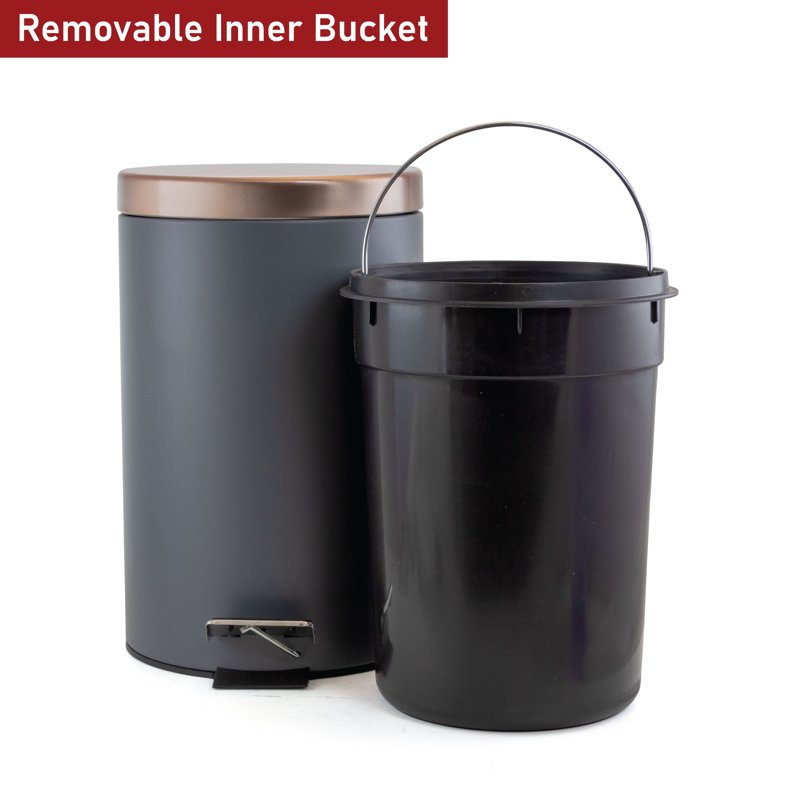 12L Gray and Copper Soft Pedal Trash Bin for Office & Kitchen