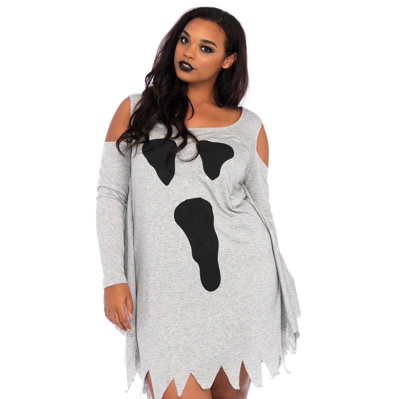 Ghost Women's Halloween Costume Jersey Dress Plus Size Gray 3X-4X